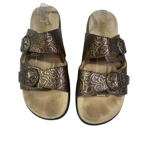 Alegria Women's Bronze Floral Embossed Sandals With Adjustable Buckles & Cushion